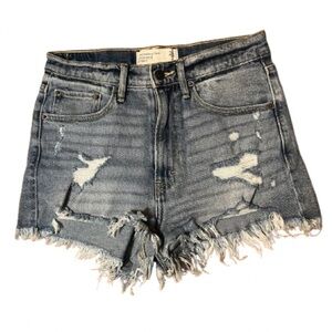 Abercrombie & Fitch High Rise Blue Jean Shorts Distressed Frayed Hem Size 26